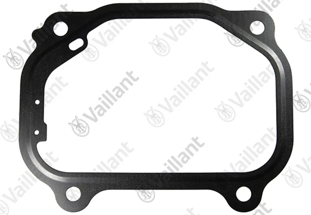 Schwarze Dichtung von Vaillant für einen Ventildeckel, mit mehreren Bohrungen und Ausschnitten, geeignet für bestimmte Heizsysteme.